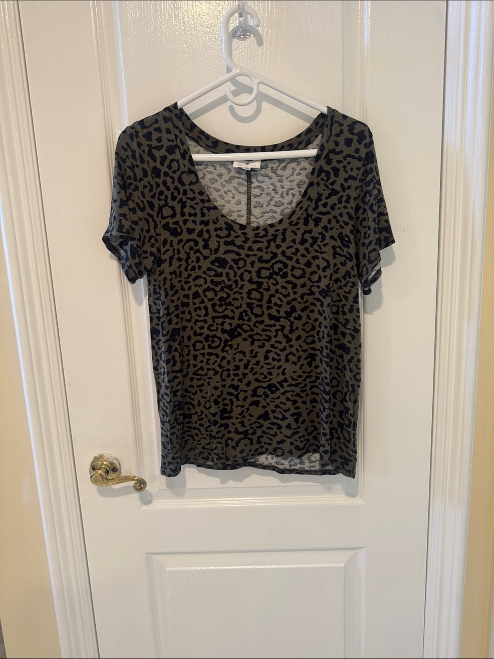 Socialite Olive Leopard Scoop Neck Short Sleeve Tee